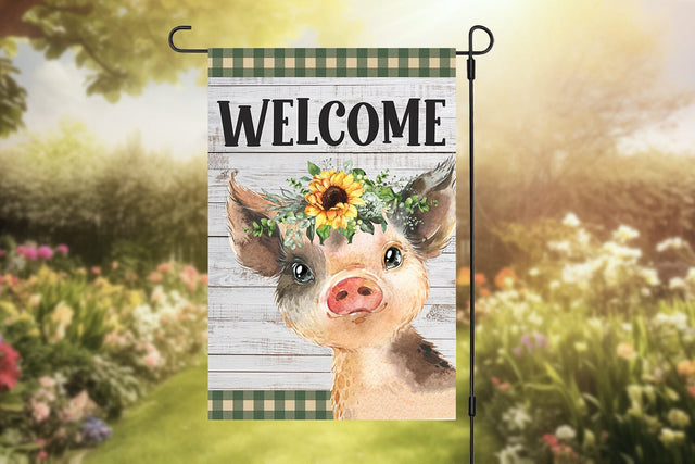Piglet with Sunflowers 12 x 18 Garden Flag Sublimation Sublimation BijouBay 