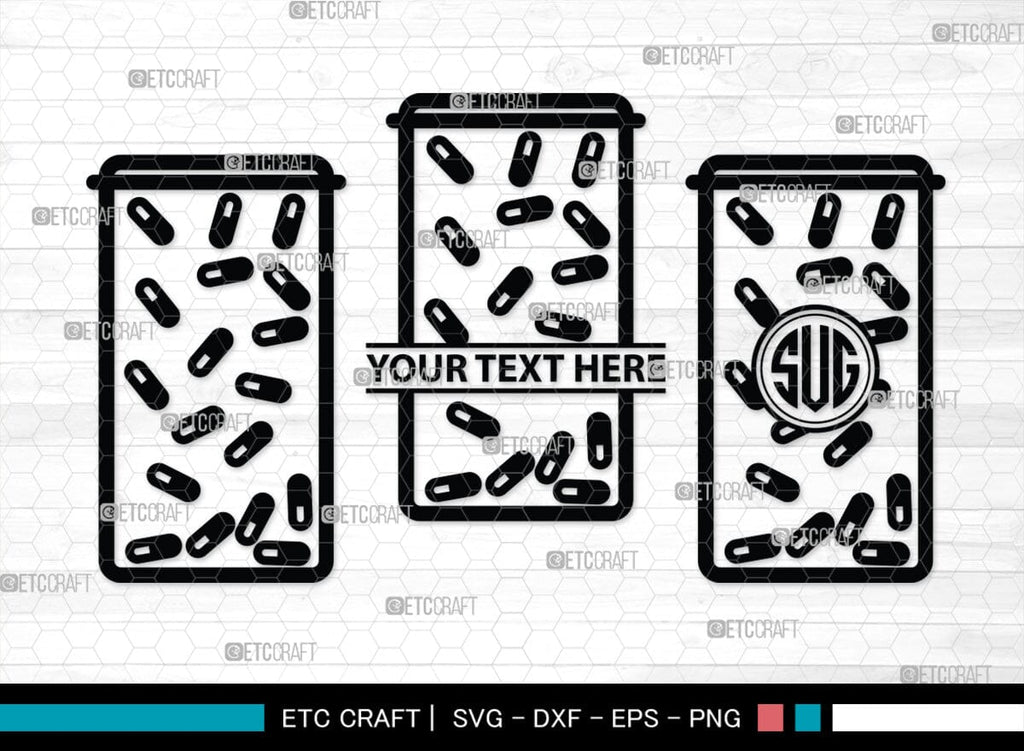 Pill Bottle Monogram, Pill Bottle Silhouette, Pill Bottle SVG, Pain ...