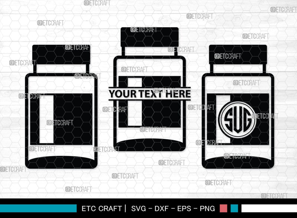 Pill Bottle Monogram, Pill Bottle Silhouette, Pill Bottle SVG, Pain ...