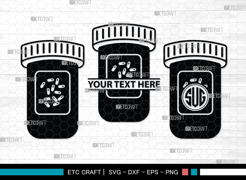 Pill Bottle Monogram, Pill Bottle Silhouette, Pill Bottle SVG, Pain ...