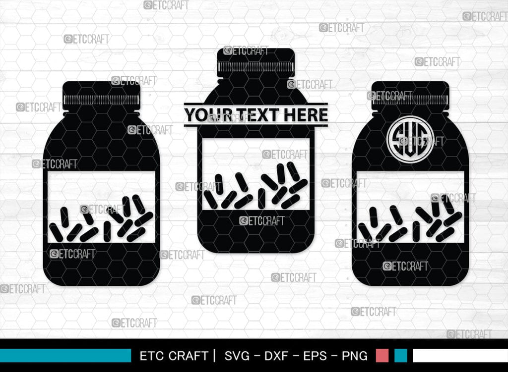 Pill Bottle Monogram, Pill Bottle Silhouette, Pill Bottle SVG, Pain ...