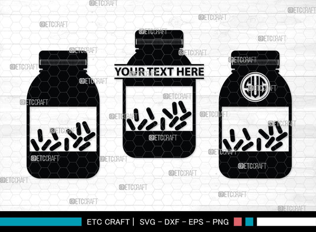 Pill Bottle Monogram, Pill Bottle Silhouette, Pill Bottle SVG, Pain Killer Svg, Medication Bottle Svg, Pills Svg, SB00154 SVG ETC Craft 
