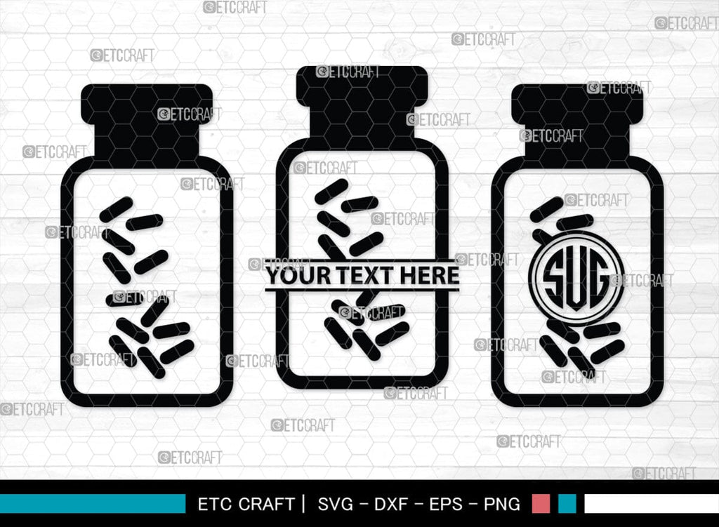 Pill Bottle Monogram, Pill Bottle Silhouette, Pill Bottle SVG, Pain ...