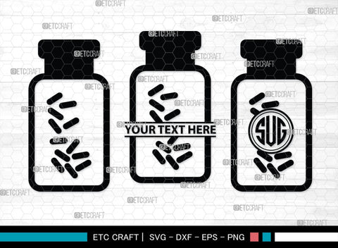 Pill Bottle Monogram, Pill Bottle Silhouette, Pill Bottle SVG, Pain Killer Svg, Medication Bottle Svg, Pills Svg, SB00154 SVG ETC Craft 