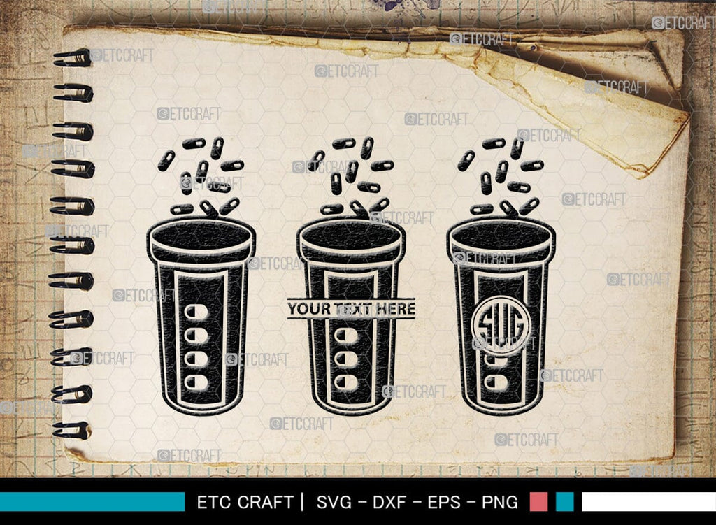 Pill Bottle Monogram, Pill Bottle Silhouette, Pill Bottle SVG, Pain ...