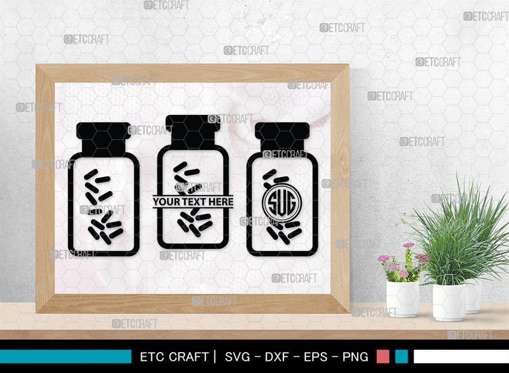 Pill Bottle Monogram, Pill Bottle Silhouette, Pill Bottle SVG, Pain ...