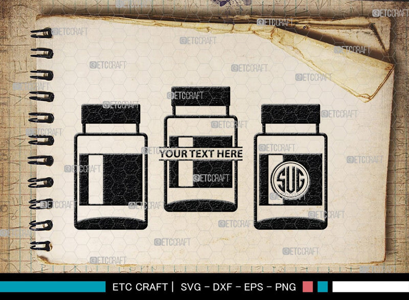 Pill Bottle Monogram, Pill Bottle Silhouette, Pill Bottle SVG, Pain ...