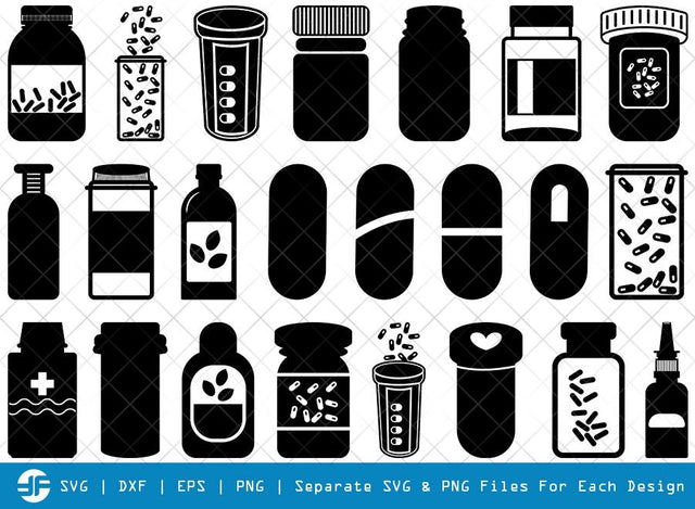 Pill Bottle SVG Cut Files | Medicine Bottle Silhouette Bundle SVG ETC Craft 