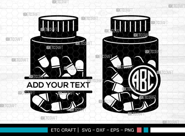 Pill Monogram SVG, Medicine svg, Medicine Capsule Svg, Drug Capsule Svg, Pill Bottle Svg, Medication Svg, Split Monogram Svg SVG ETC Craft 