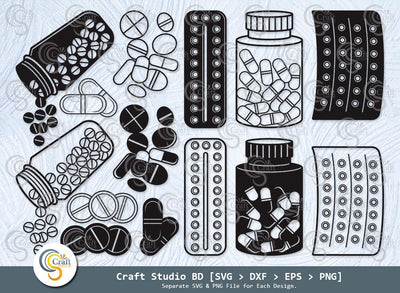Pill Silhouette, Medicine SVG, Medicine Capsule Svg, Drug Capsule Svg, Pill Bottle Svg, Medication Svg, Medicine Bottle SVG Bundle SVG ETC Craft 