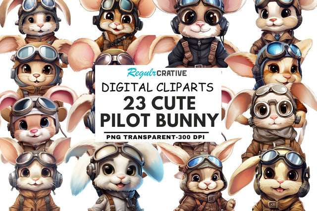 Pilot Bunny Cute Clipart Bundle Sublimation Regulrcrative 
