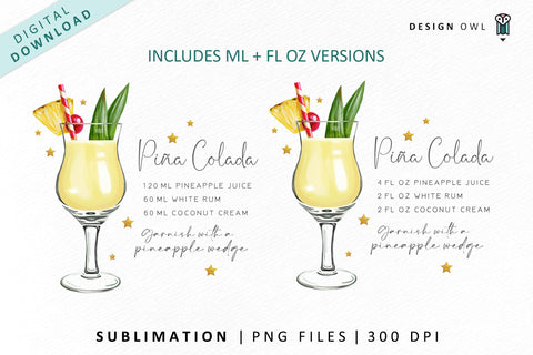 Pina Colada cocktail recipe sublimation file SVG Design Owl 