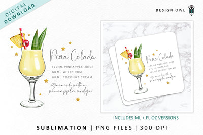 Pina Colada cocktail recipe sublimation file SVG Design Owl 