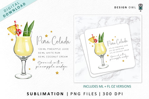 Pina Colada cocktail recipe sublimation file SVG Design Owl 