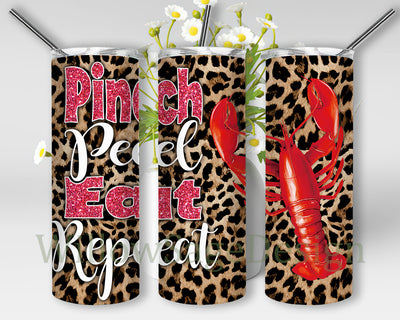 Pinch Peel Eat Repeat Tumbler Png, Lobster 20oz Skinny Tumbler, Leopard Tumbler Wrap, Pinks Glitter Png, Pinch Peel Sublimation Design, Instant Download Sublimation WillowSageDesign 