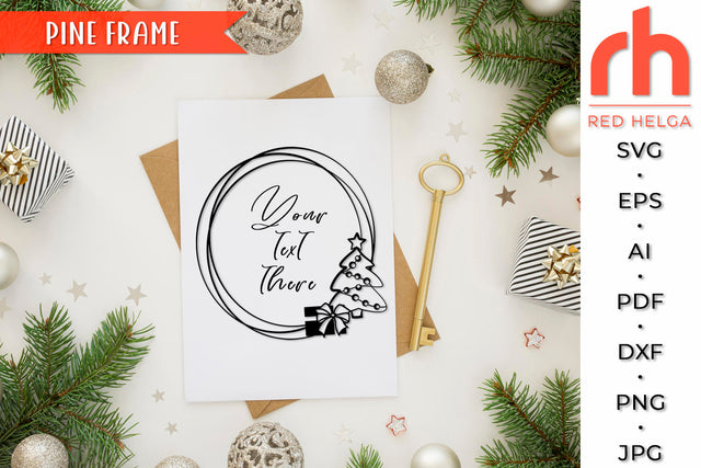 Pine Frame SVG - Christmas Circle Cut File SVG RedHelgaArt 