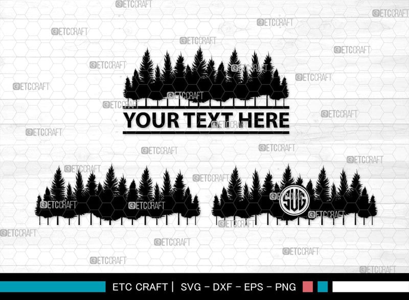 Pine Trees Monogram, Pine Trees Silhouette, Pine Trees SVG, Christmas ...