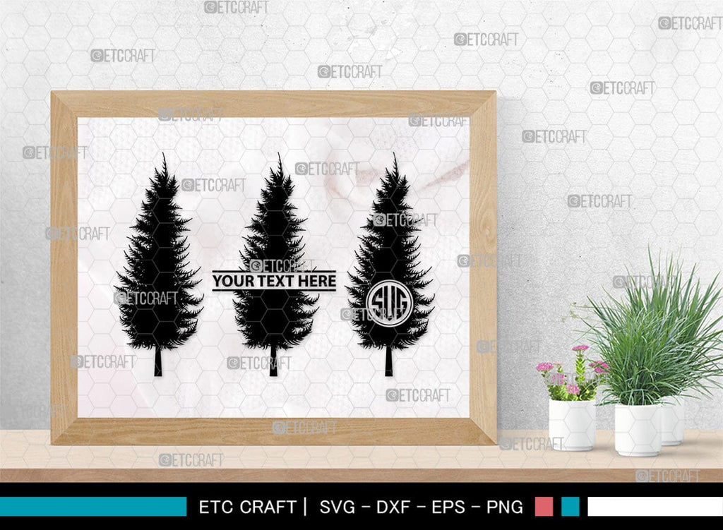 Pine Trees Monogram, Pine Trees Silhouette, Pine Trees SVG, Christmas ...