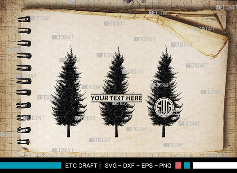 Pine Trees Monogram, Pine Trees Silhouette, Pine Trees SVG, Christmas Trees Svg, Forest Svg, Forest Line Svg, SB00222 SVG ETC Craft 