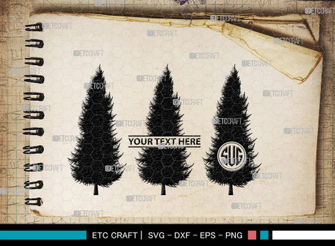 Pine Trees Monogram, Pine Trees Silhouette, Pine Trees SVG, Christmas Trees Svg, Forest Svg, Forest Line Svg, SB00222 SVG ETC Craft 