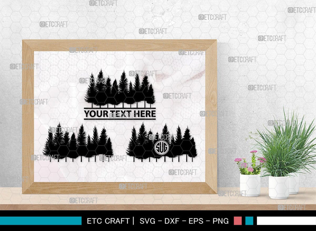 Pine Trees Monogram, Pine Trees Silhouette, Pine Trees SVG, Christmas ...