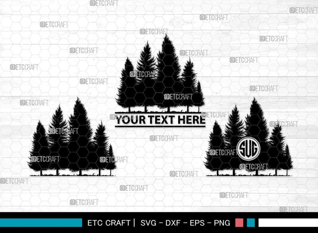 Pine Trees Monogram, Pine Trees Silhouette, Pine Trees SVG, Christmas ...