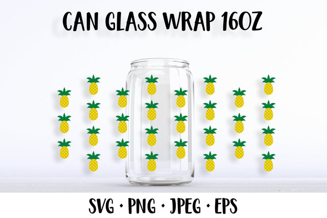 Pineapple beer can glass wrap template SVG. Summer glass can SVG LaBelezoka 