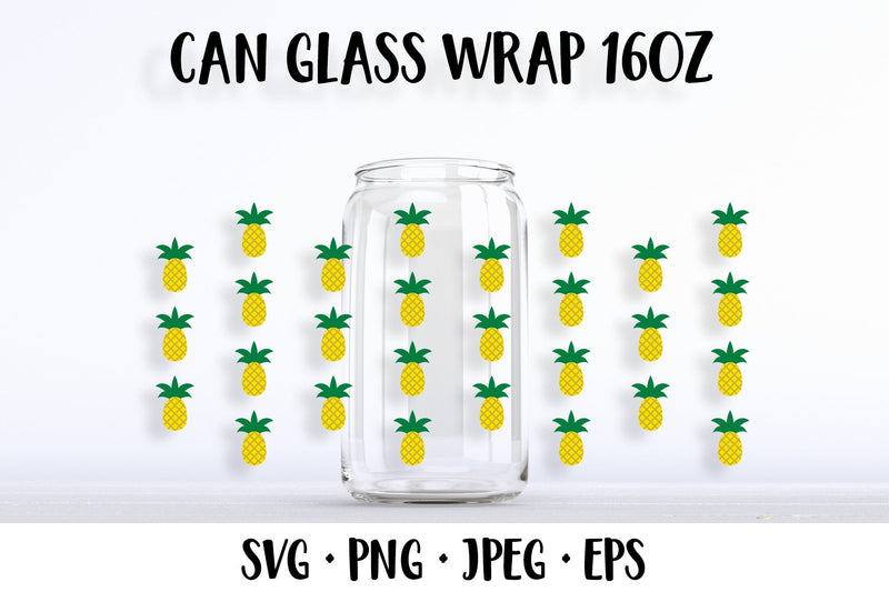 Pineapple beer can glass wrap template SVG. Summer glass can SVG LaBelezoka 