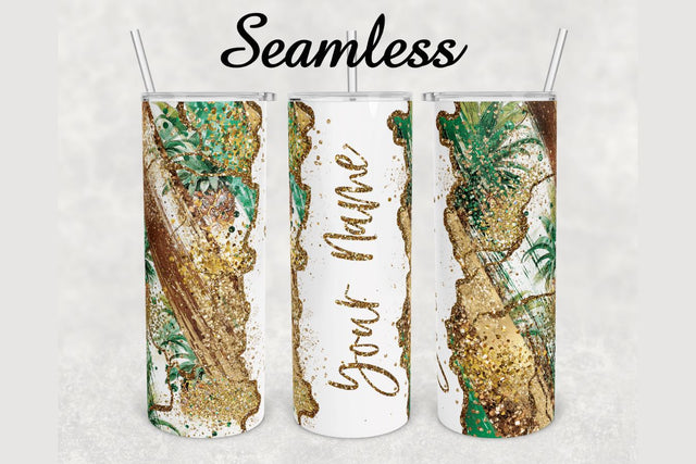 Pineapple Brush Glitter Marble Tumbler sublimation design 20 oz skinny tumbler wrap Sublimation BambinaCreations 