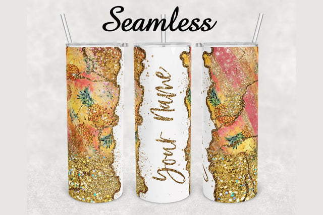 Pineapple Brush Gold Agate Tumbler sublimation design 20 oz skinny tumbler wrap Sublimation BambinaCreations 