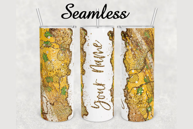 Pineapple Brush Gold Glitter Agate Tumbler sublimation design 20 oz skinny tumbler wrap Sublimation BambinaCreations 