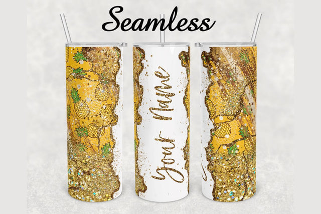 Pineapple Brush Gold Glitter Agate Tumbler sublimation design 20 oz skinny tumbler wrap Sublimation BambinaCreations 