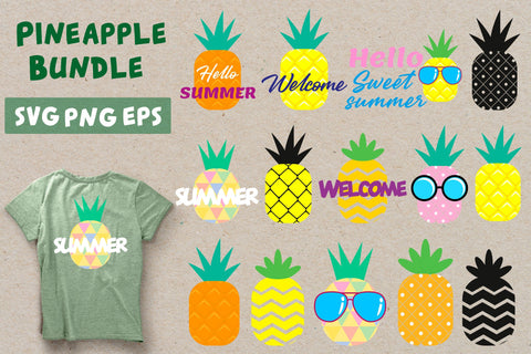 Pineapple Bundle SVG. Summer Pineapples SVG Helga Art 