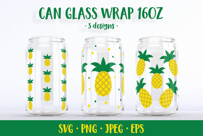 Pineapple can glass wrap design SVG. Summer glass can SVG LaBelezoka 
