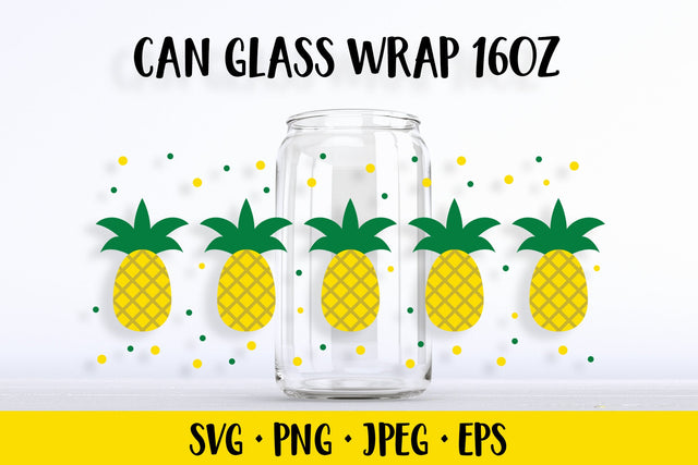 Pineapple can glass wrap template SVG. Summer libbey glass can SVG LaBelezoka 