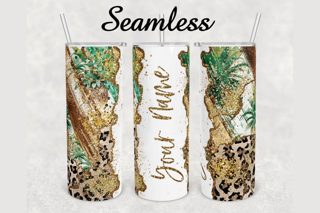 Pineapple Cheetah Gold Agate Tumbler sublimation design 20 oz skinny tumbler wrap Sublimation BambinaCreations 