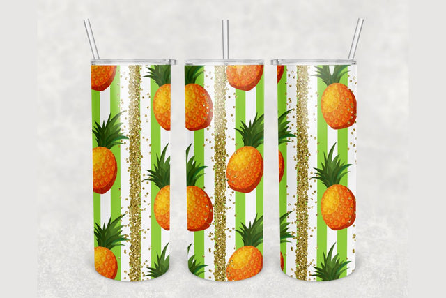 Pineapple Glitter Striped Tumbler sublimation design 20 oz skinny tumbler wrap Sublimation BambinaCreations 