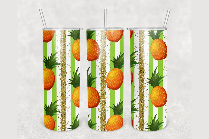Pineapple Glitter Striped Tumbler sublimation design 20 oz skinny tumbler wrap Sublimation BambinaCreations 