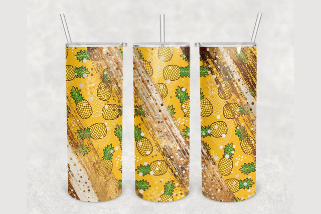 Pineapple Gold Glitter Brush Tumbler sublimation design 20 oz skinny tumbler wrap Sublimation BambinaCreations 