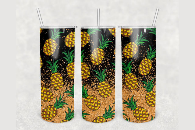 Pineapple Gold Glitter Tumbler sublimation design 20 oz skinny tumbler wrap Sublimation BambinaCreations 