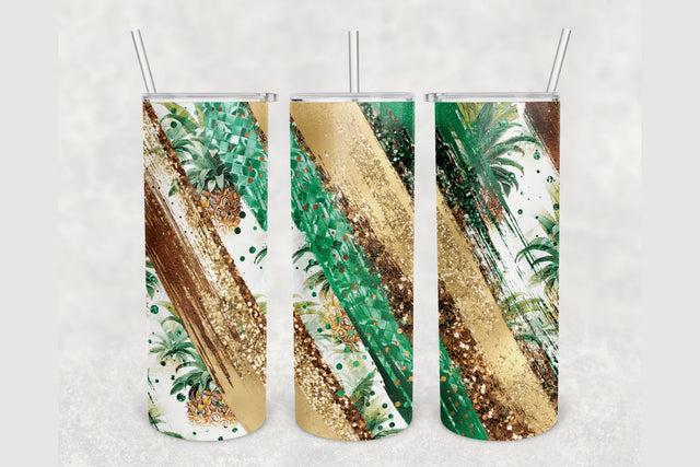 Pineapple Green Gold Brush Tumbler sublimation design 20 oz skinny tumbler wrap Sublimation BambinaCreations 