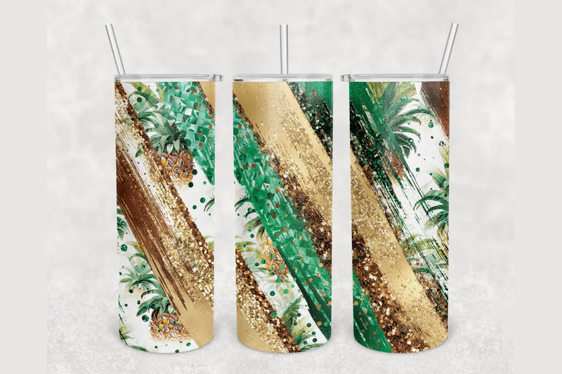 Pineapple Green Gold Brush Tumbler sublimation design 20 oz skinny tumbler wrap Sublimation BambinaCreations 