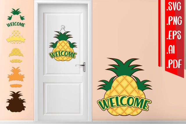 Pineapple Layered Door Sign - svg eps ai png pdf SVG zafrans studio 