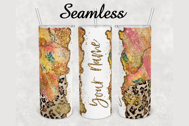 Pineapple Leopard Glitter Agate Tumbler sublimation design 20 oz skinny tumbler wrap Sublimation BambinaCreations 