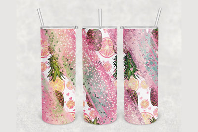 Pineapple Pink Glitter Milky Way Tumbler sublimation design 20 oz skinny tumbler wrap Sublimation BambinaCreations 