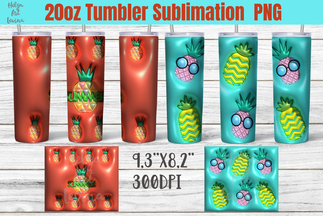 Pineapple Puff Tumbler Wrap PNG | 3D Inflate Designs Sublimation Helga Art 