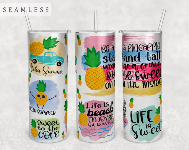 Pineapple Quotes Tumbler Wrap, 20 Oz Skinny Tumbler Sublimation Design, Seamless Pineapple Sayings Tumbler PNG Sublimation HappyDesignStudio 