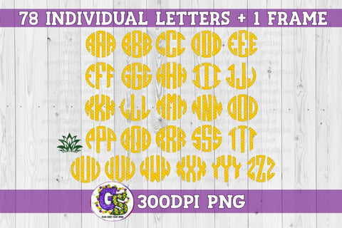 Pineapple Scalloped Monogram Set PNG Sublimation Greedy Stitches 