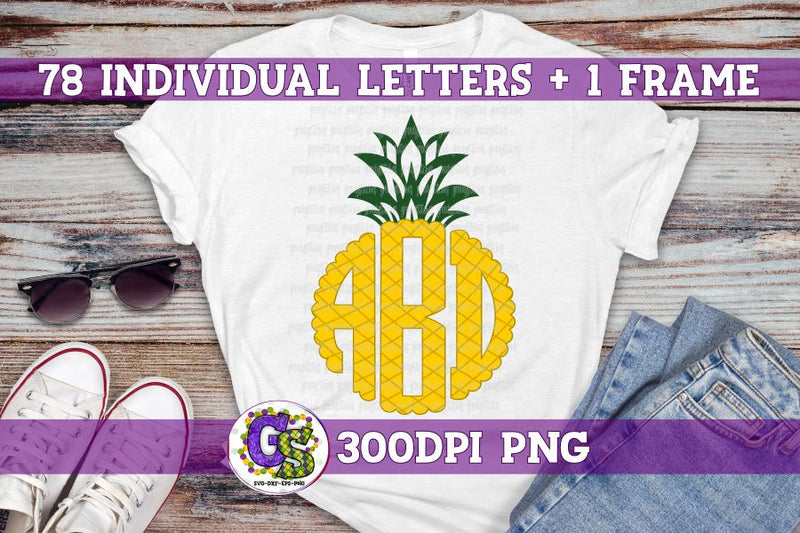 Pineapple Scalloped Monogram Set PNG Sublimation Greedy Stitches 