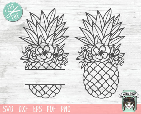 Pineapple Split Floral Monogram Frame SVG Cut File SVG Wild Pilot 